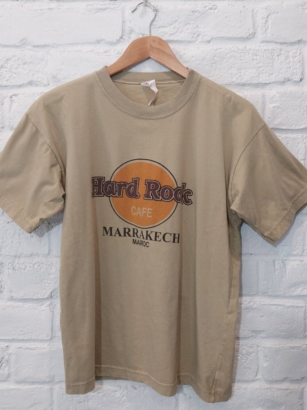 Vintage Hard Rock Cafe T Shirt Small Marrakech Morocco Brown Beige Graphic Retro
